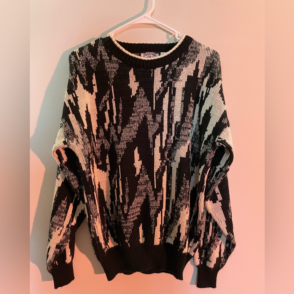 VINTAGE RETRO SOSTANZA FP BLACK AND WHITE KNIT SWEATER  STYLISH AESTHETIC 🍀